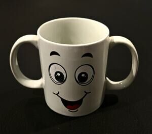 Vintage Retro Funny Happy Face 3D Coffee Mug Green, With RARE 2 Handles!